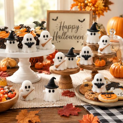 36 Pcs Mini Halloween Ghost Figurines - Glow in the Dark Rubber Decor Set - Halloween Party & Home Decorations