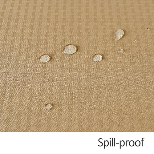 Maxmill Rectangle Tablecloth 52 x 108 Inch Weaved Pattern Waterproof Spillproof Fabric Beige