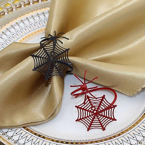 Halloween Spider Web Napkin Ring Set 4pcs - Festive Table Decor, Black+Red Variation