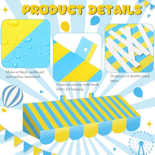3D Circus Awning Wall Decor Set - Blue and Yellow Party Decorations, 4 Pieces