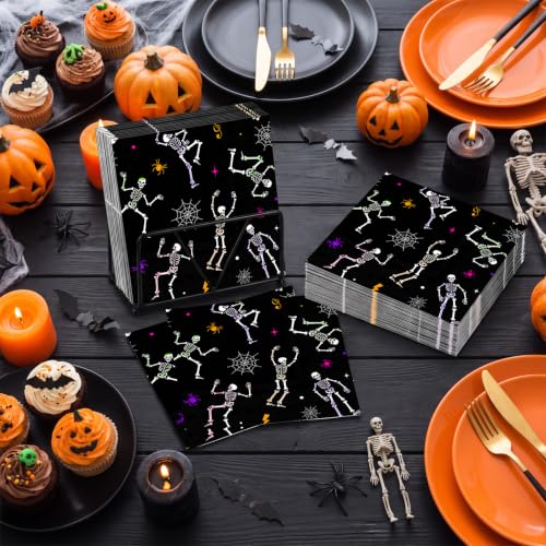 Multicolor Skeleton Halloween Paper Napkins 6.5 Inch - 45 Pack Party Supplies