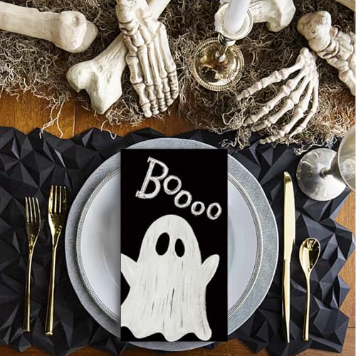 Halloween Paper Napkins 50 Pack - Boo Pumpkin Ghost Themed Disposable Party Tableware