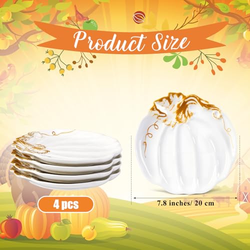 Ceramic Pumpkin Plates Set of 4 - Fall Thanksgiving Appetizer & Dessert Dishes