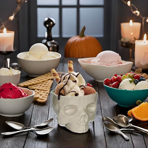 Ceramic Skull Bowls Set - Halloween Decor & Gothic Dining, 50 OZ & 12 OZ