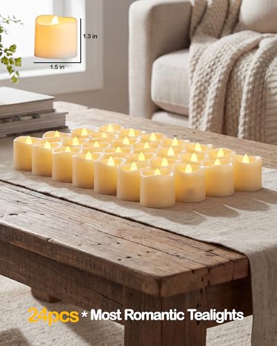 Battery Operated LED Tea Lights Set - 24 Pcs, 200+ Hours, Realistic Flicker