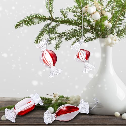 Christmas Glass Candy Ornaments Set - Red and White Holiday Tree Decorations