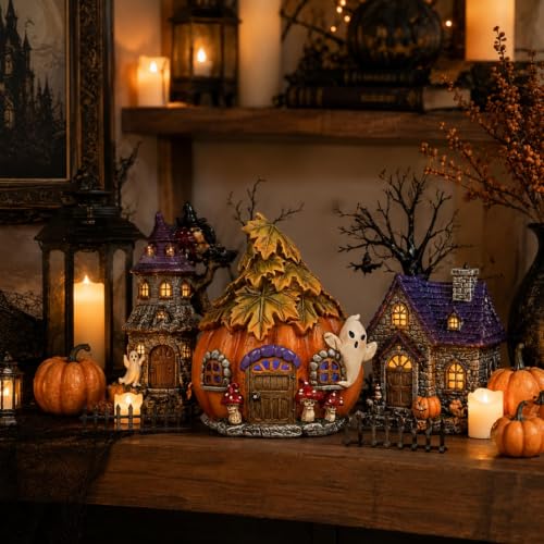 LED Light Up Pumpkin House - Halloween Fairy Garden Decor - Orange-1