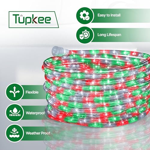 LED Rope Light 24Ft Waterproof Indoor Outdoor Color Variations of Red, Green, White