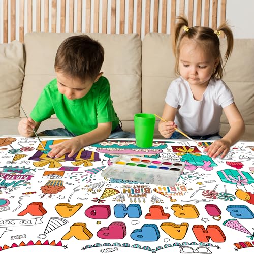 Giant Birthday Coloring Tablecloth - Kids Arts & Crafts Activity Banner Variation: Birthday