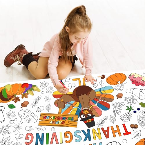 Thanksgiving Coloring Paper Tablecloth 30x72 Inch - Fall Theme Activity Poster - Thanksgiving