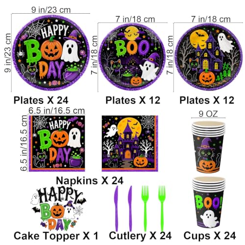 Halloween Party Supplies Set with Plates, Napkins, Cups, Balloons & Decorations for 24 Guests