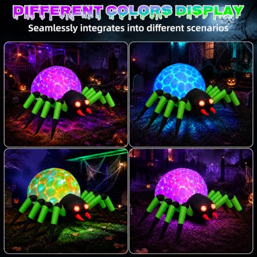10FT Giant Halloween Inflatable Spider with LED Lights - Weather-Resistant Yard Decor