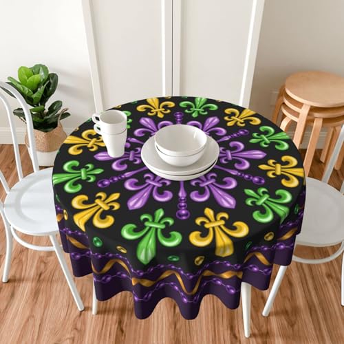 Mardi Gras Carnival Festival Round Tablecloth 60 Inch - Washable Reusable Decor