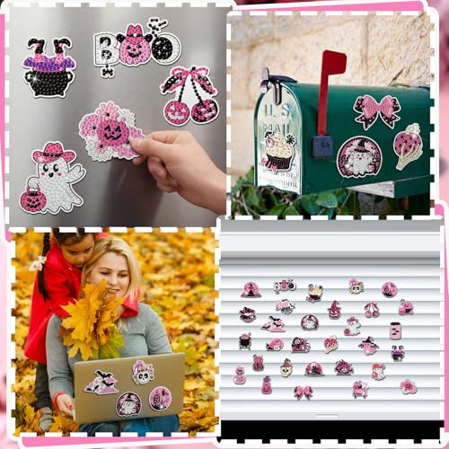 Halloween Diamond Art Magnet Kit - Pink Spooky Decor, 30 Pieces (Variation: Halloween)