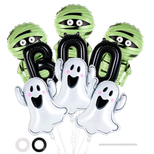 Halloween Ghost & Mummy Foil Balloons Set - Black, 9 Pcs Party Decor