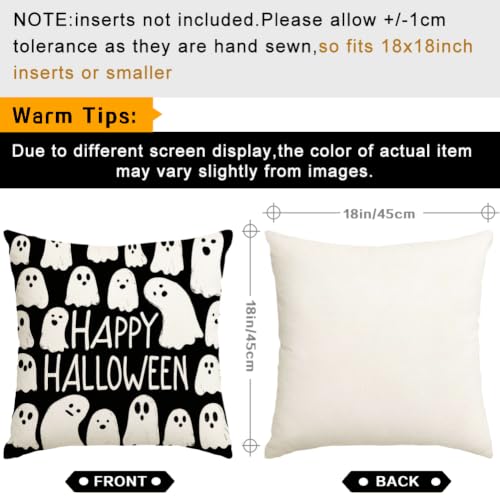Halloween Ghost Pillow Covers 18x18 Set of 2 Black White Ghost Decor - Variation: Black / 18" x 18"
