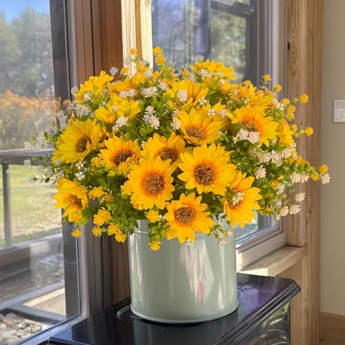 Yellow Fall Artificial Sunflowers Faux Flowers for Outdoor Decoration