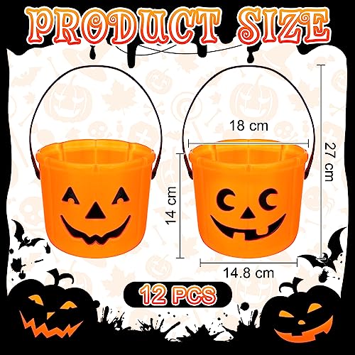 Halloween Candy Buckets Set - 12 Durable Plastic Trick or Treat Baskets