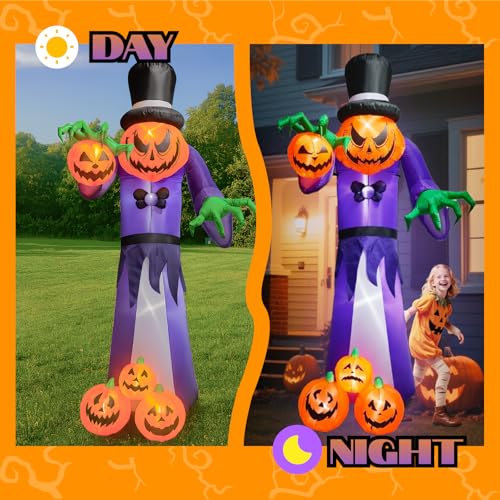 11FT Inflatable Halloween Pumpkin Monster with LEDs - Outdoor Yard Decor