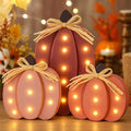 Pink Wooden Pumpkin Decor with LED Lights - Fall Halloween Thanksgiving Centerpiece