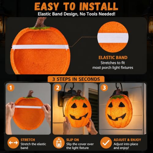 Halloween Pumpkin Porch Light Covers Set - Outdoor Jack O Lantern Decorations, EVA, 2 Pieces