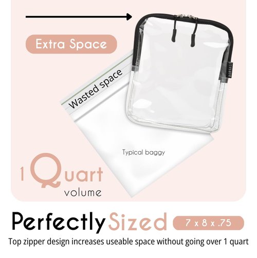 BORSALI Clear TSA Approved Toiletry Bag - Quart Size for 3-1-1 Liquids | Travel Cosmetic Organizer
