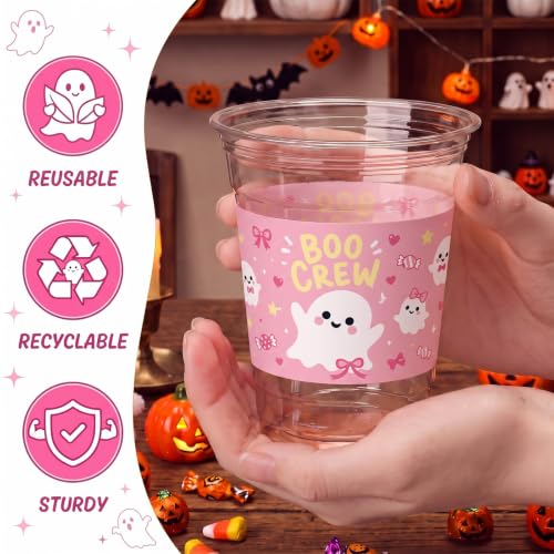 Halloween Ghost Plastic Cups 12oz Pack of 50 - Pink Ghost Design