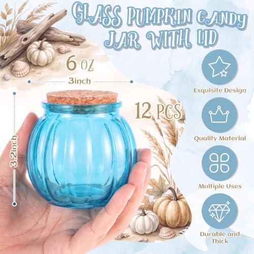Blue Coastal Fall Pumpkin Decor Glass Jars - Set of 12 - Vesici