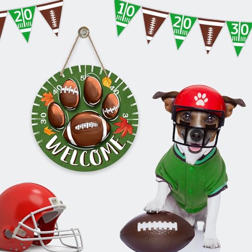 Deroro Fall Welcome Football Sign - Front Door Decor with Paw Variation