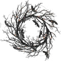 Black Bat Wreath with LED Lights - 26 Inch Halloween Door Decor