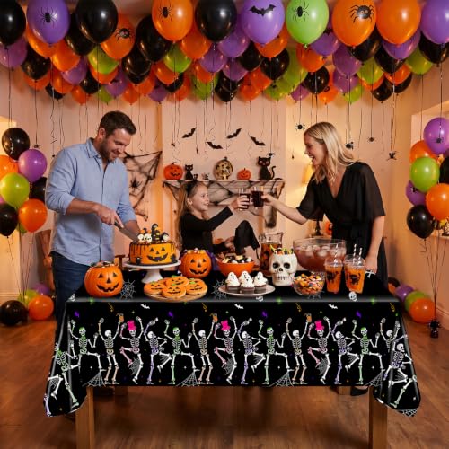 Halloween Dancing Skeleton Tablecloth Set - 3 Pack, Waterproof Plastic, 274x137 cm