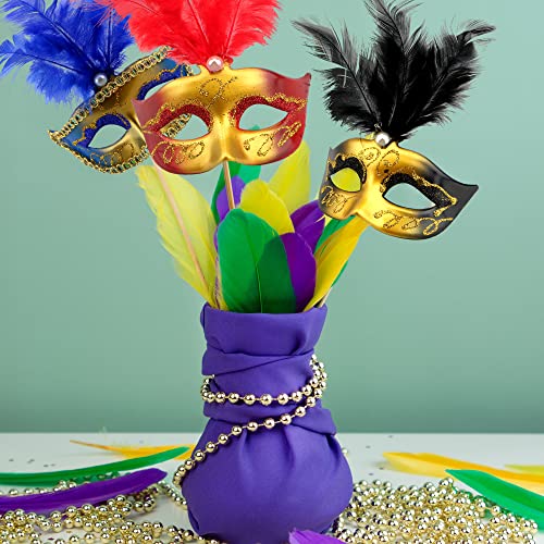 Mini Masquerade Masks Set - 30 Gold Party Decorations for Mardi Gras Halloween & More