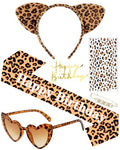 Leopard Print Birthday Sash and Animal Party Accessories Set for Women