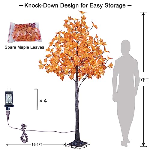 7FT LED Lighted Maple Tree - Fall Harvest Decor with 208 Warm White Lights - Orange for Thanksgiving & Holidays
