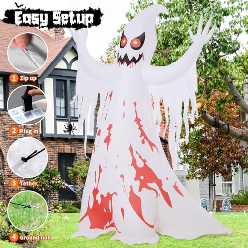 Giant Inflatable Ghost Halloween Decoration with LED Lights - 8.2 ft Outdoor Yard Decor