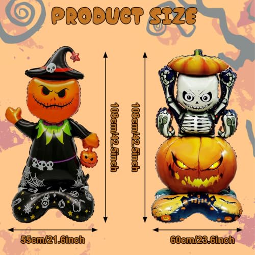 Halloween Stackable Foil Pumpkins & Skeleton Balloons Set - Reusable Party Decor