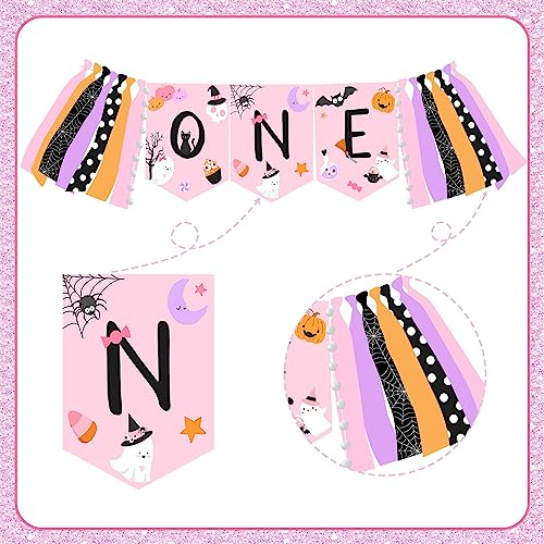 Halloween First Birthday Decorations for Girls - Spooky Banner, Cake Topper & Wall Stickers