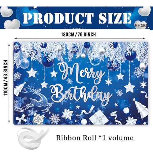 Christmas Birthday Banner Decorations Party Backdrop Blue Happy Holiday
