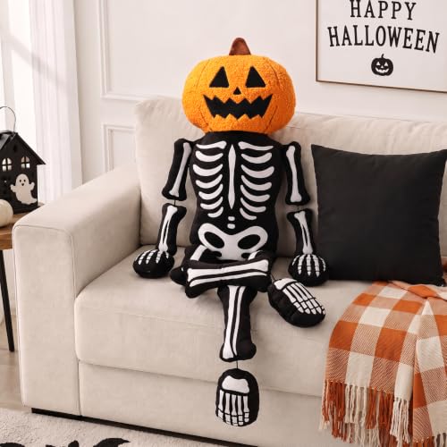 Halloween Pumpkin Skeleton Throw Pillow - Plush Decor 39x19 Inches