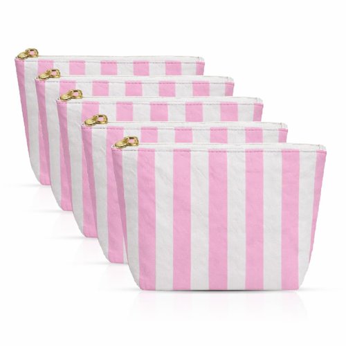 Aspen Lane Makeup Bag Set of 5 Waterproof Cosmetic Bags for Women Travel Makeup Bag Organizer Small Makeup Pouch Bulk Gifts for Bridesmaids Bachelorette Party and Travel Pouches Pink White
