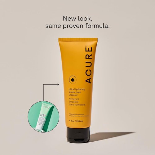Acure Ultra Hydrating Green Juice Face Cleanser - Superfood Formula with Spinach | 4 fl oz Pore Scrub & Blackhead Remover