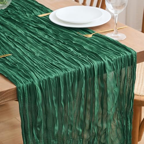 Asee'm Emerald Green Cheesecloth Table Runner 10FT - Rustic Holiday Decor - Variation: 1 Pack