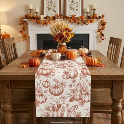 Fall Table Runner Burnt Orange 13x36 Inch Thanksgiving Halloween Autumn Decor