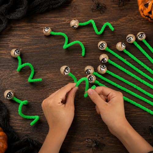 Halloween Eyeball Picks Set - 16 Bendable Spooky Eye Ball Stems, 10 Inches, Green Vintage Design (Variation of THIS listing)
