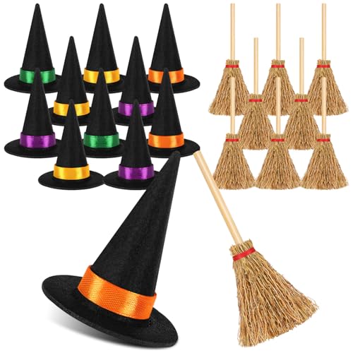 Black 32pcs Mini Witch Hat Set for Halloween Crafts & Decorations