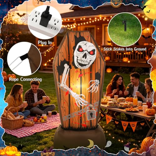 5FT Inflatable Halloween Coffin Decor with LED Skeleton & Weather-Resistant Material