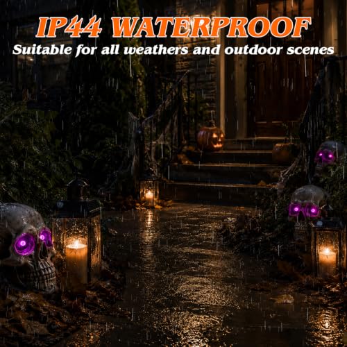 Purple LED Glowing Eyes with Timer - Waterproof Halloween Outdoor Decorations (2 Pack)
