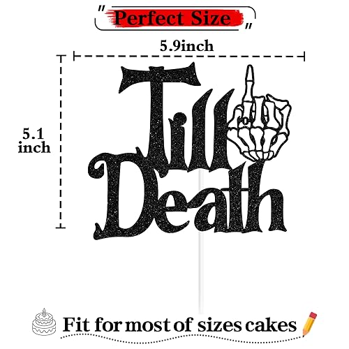Black Glitter Cake Topper for Halloween Wedding Anniversary - Till Death