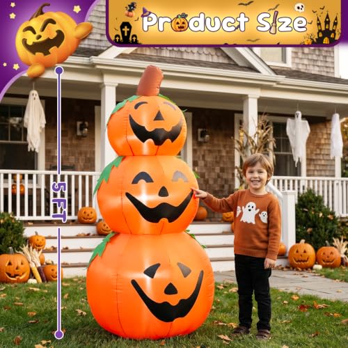 5 FT Halloween Inflatable 3-Tier Stacked Pumpkins Yard Decoration - Outdoor Halloween Decor