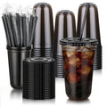 tchrules 100 Set 18oz Black Disposable Plastic Cups with Lids & Straws - Variation of Black / 18oz / 100
